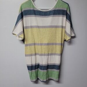 VIAMOR Women's Striped Twist Back Dolman Short Sleeve Top Large Yellow Green Tag